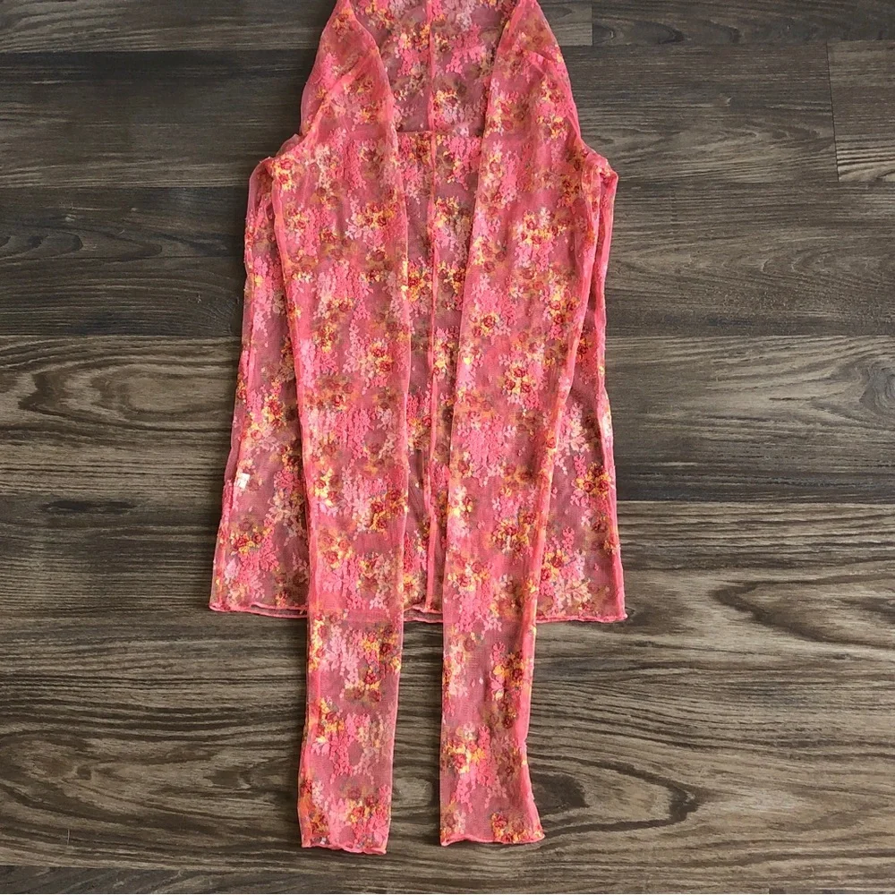 Intimately Free People Lady Luxe Layering Top Long Sleeve Sheer Mesh Coral
